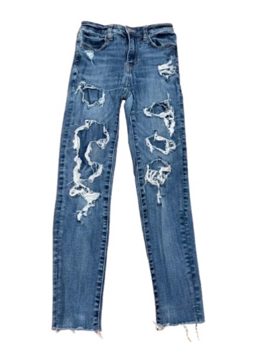 American Eagle Woman’s Distressed Blue Super Hi-Rise Skinny Jeans Size 0